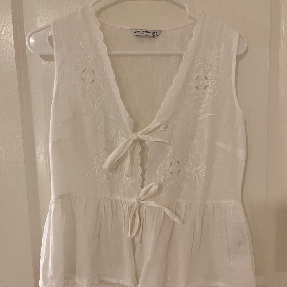 Stradivarius White Tie Front Peplum Blouse